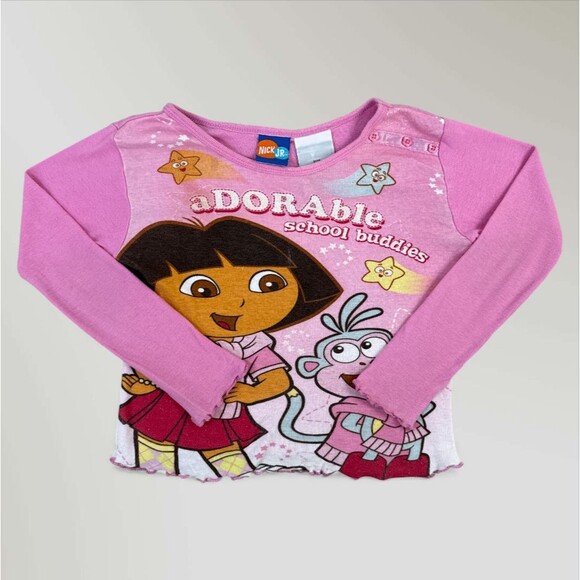 Vintage Dora the Explorer Shirt Nick Jr. Long Sleeve Pink Y2K 100% Cotton Size 6 - Picture 1 of 7